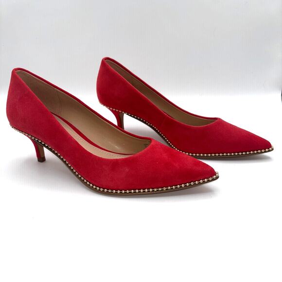 Coach Jackie Red Suede Pump 6.5 Gold Trim Elegant Chic Party Heels Holiday Shoes - Picture 11 of 11